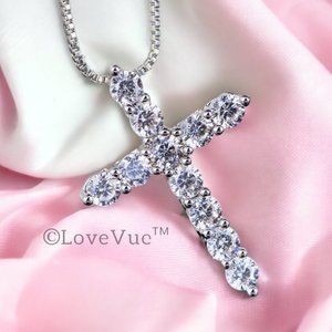 4mm Diamond Brilliant Cut Cross Pendant Necklace